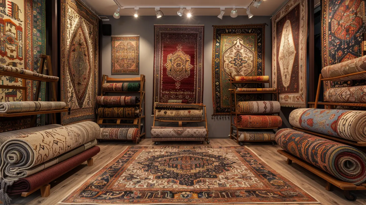Showroom met wollen vloerkleden, Perzische tapijten, Oosterse vloerkleden en wandtapijten