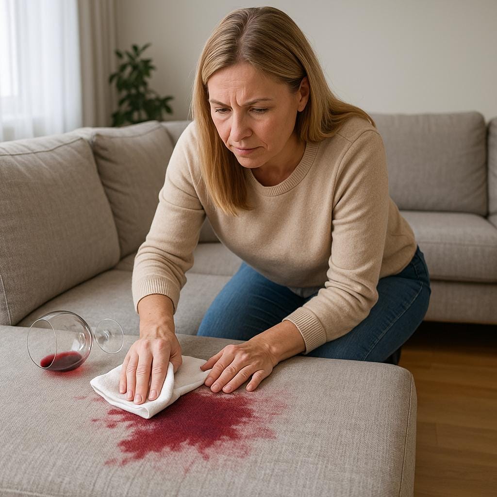 Rode wijnvlek uit stoffen bank verwijderen Rode wijnvlek uit stoffen bank verwijderen